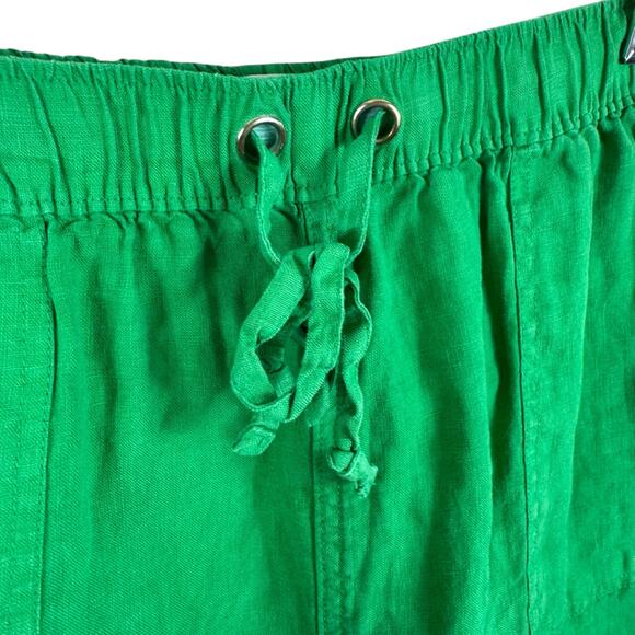 C & C Linen Green 100% Linen Drawstring Elastic Waist Casual Shorts Size L - Picture 3 of 6